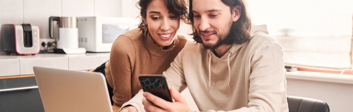 couple looking at phone